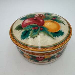 Vintage Holiday Fruit Covered Trinket Box by Mikasa NOS 4"